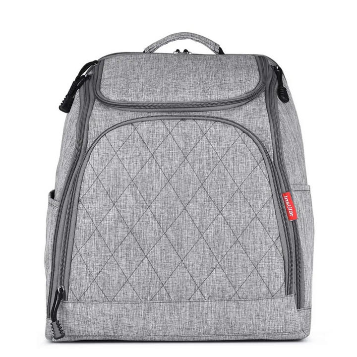 grauer quilted wickelrucksack frontansicht