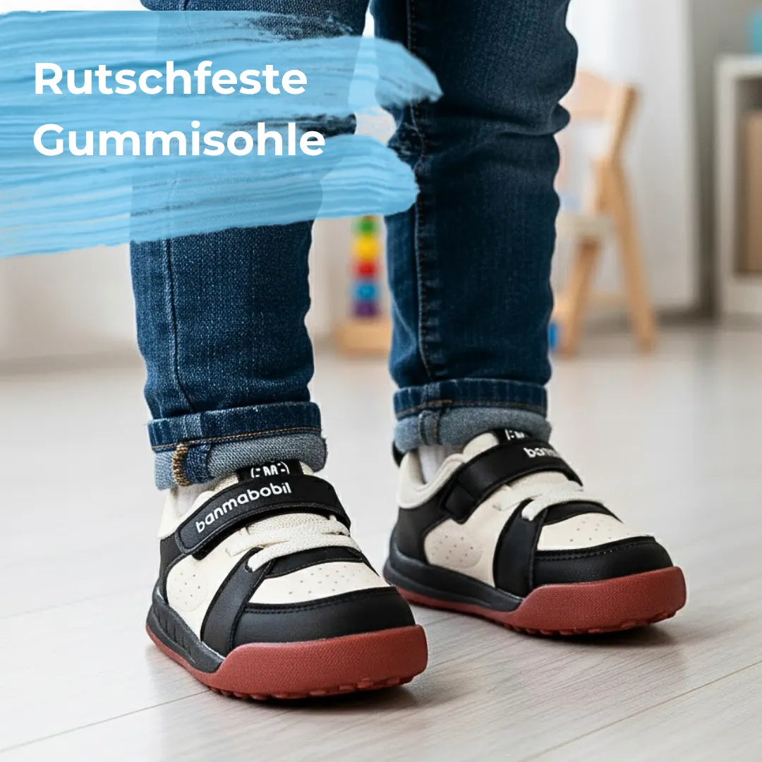 Schwarz-beige Kinder-Barfußschuhe – rutschfeste Sohle für sicheren Halt beim Spielen