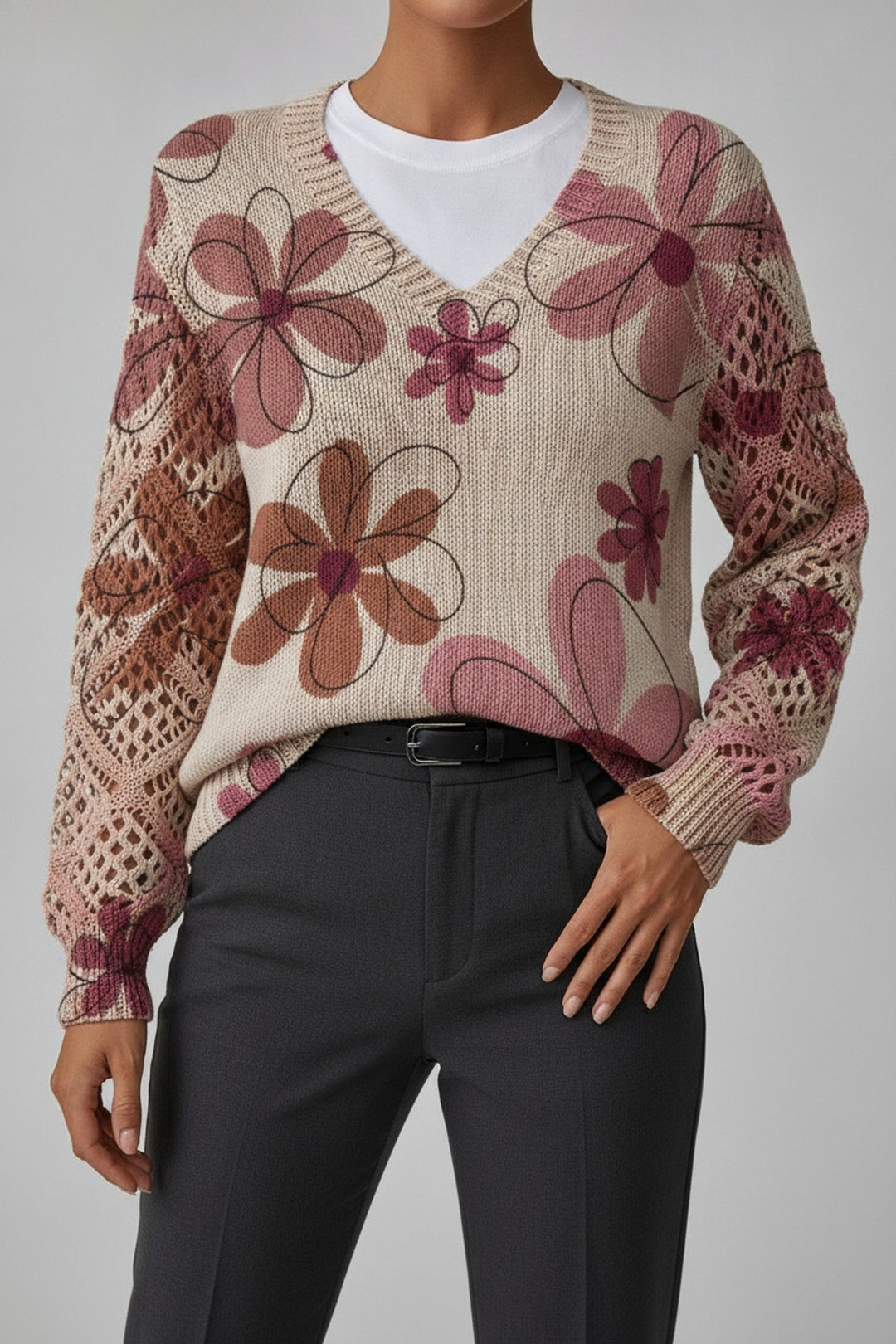 Gaby – Pullover Damen in rosa – am Model getragen