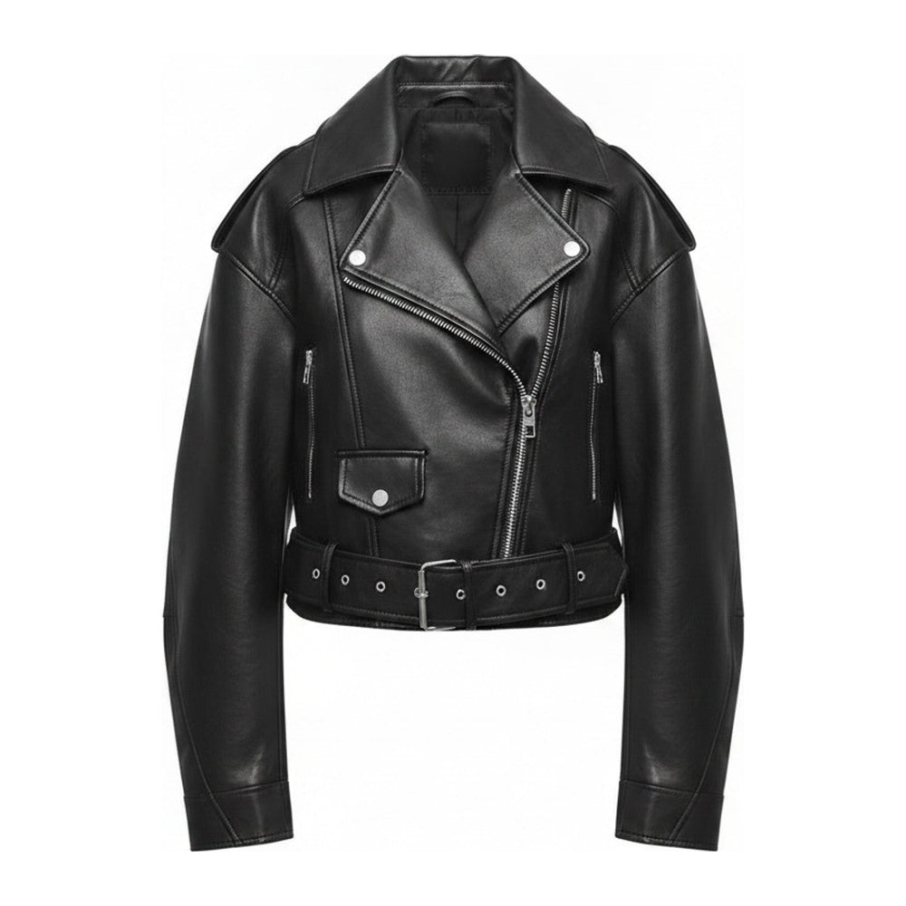 Greed – Damen Lederjacke Schwarz mit asymmetrischem Reissverschluss - Luftfreiheit