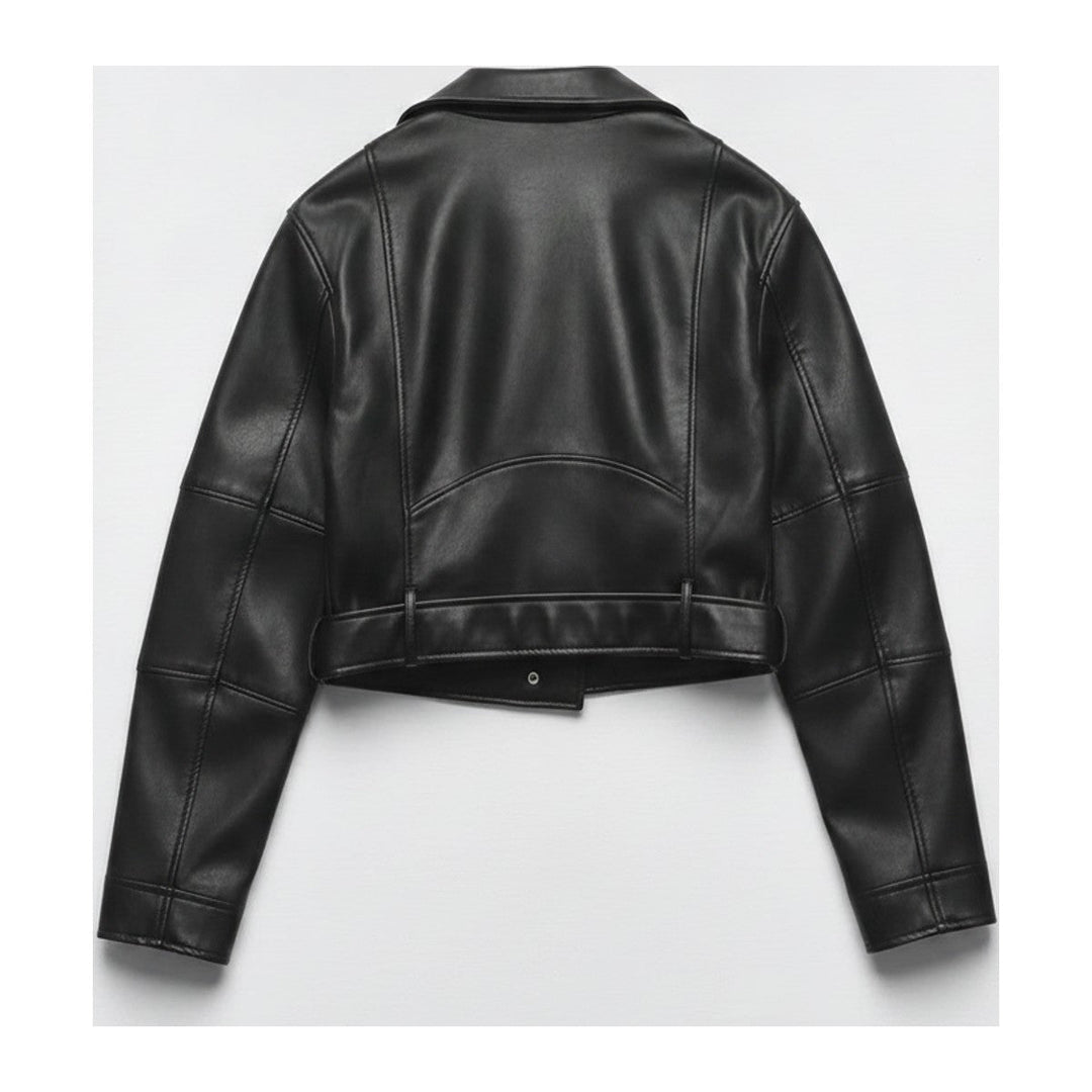Greed – Damen Lederjacke Schwarz mit asymmetrischem Reissverschluss - Luftfreiheit