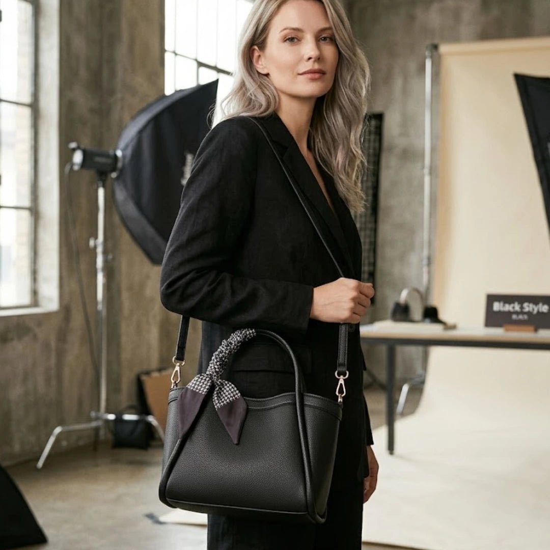 Lena Charme – Damen Handtasche mit Hahnentritt - Schal - Luftfreiheit