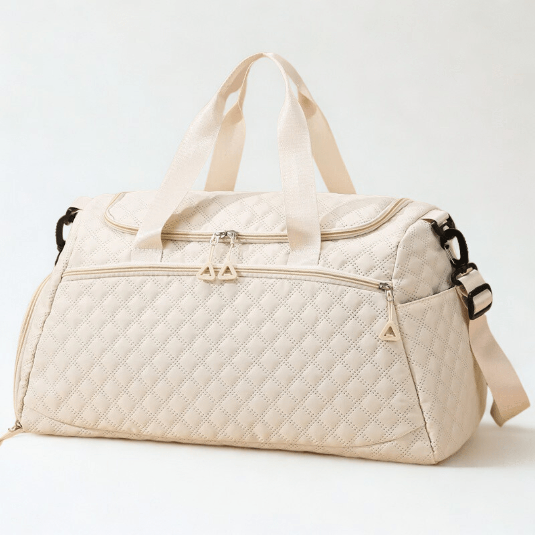 Wickeltasche beige – Frontansicht, Stepp-Diamantmuster