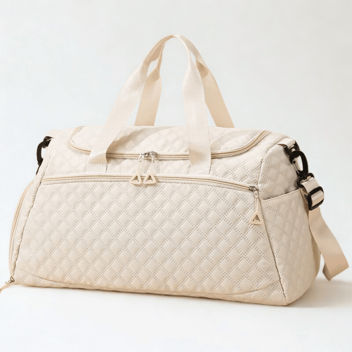 Wickeltasche beige – Frontansicht, Stepp-Diamantmuster