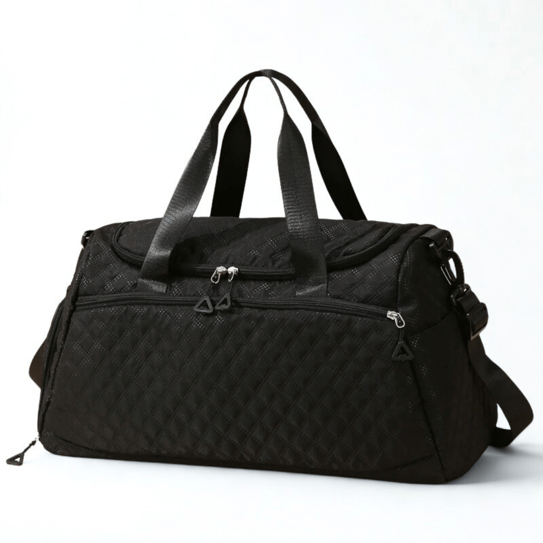 Wickeltasche Schwarz – Quilted-Optik, goldene Reißverschlüsse