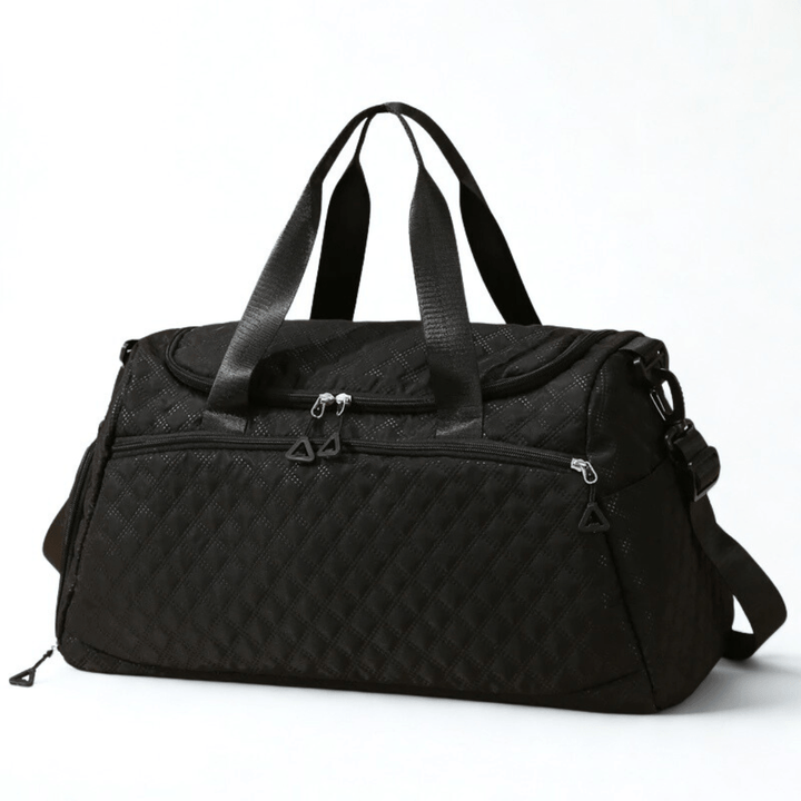 Wickeltasche Schwarz – Quilted-Optik, goldene Reißverschlüsse