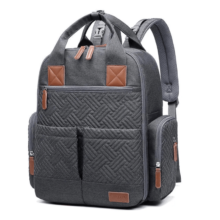 grauer wickelrucksack mit steppmuster vorderansicht