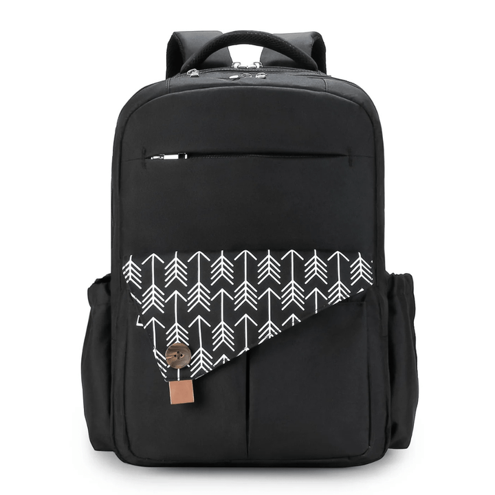 schwarzer wickelrucksack mit muster vorne