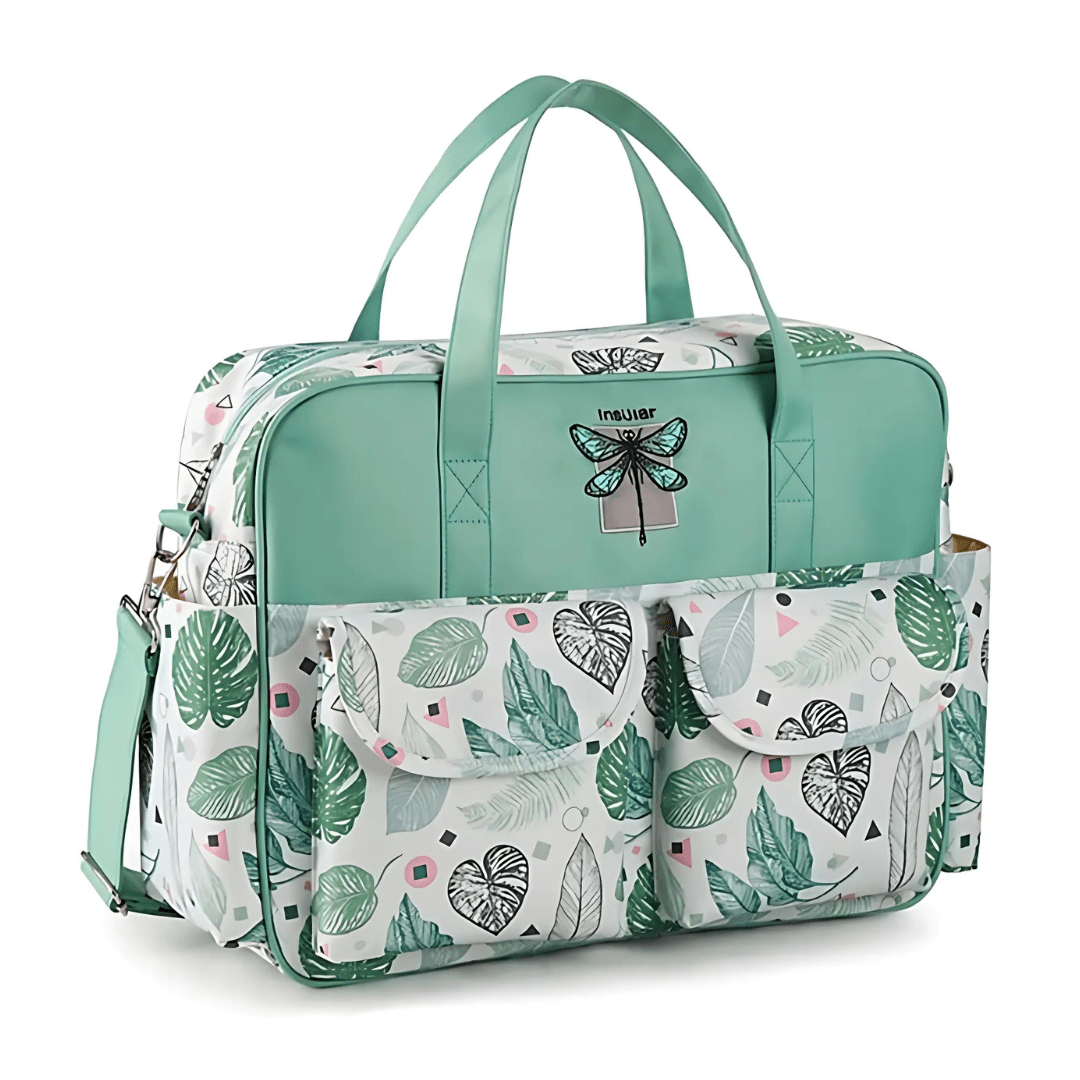 Lillian Wickeltasche Mint – Palmblatt-Design, seitliches Thermofach