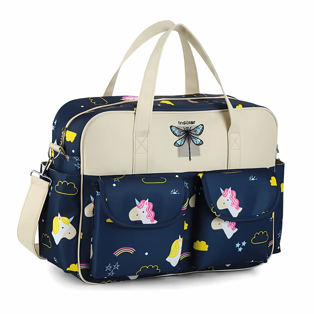 Wickeltasche Navy – Maritimes Muster, cremefarbene Details