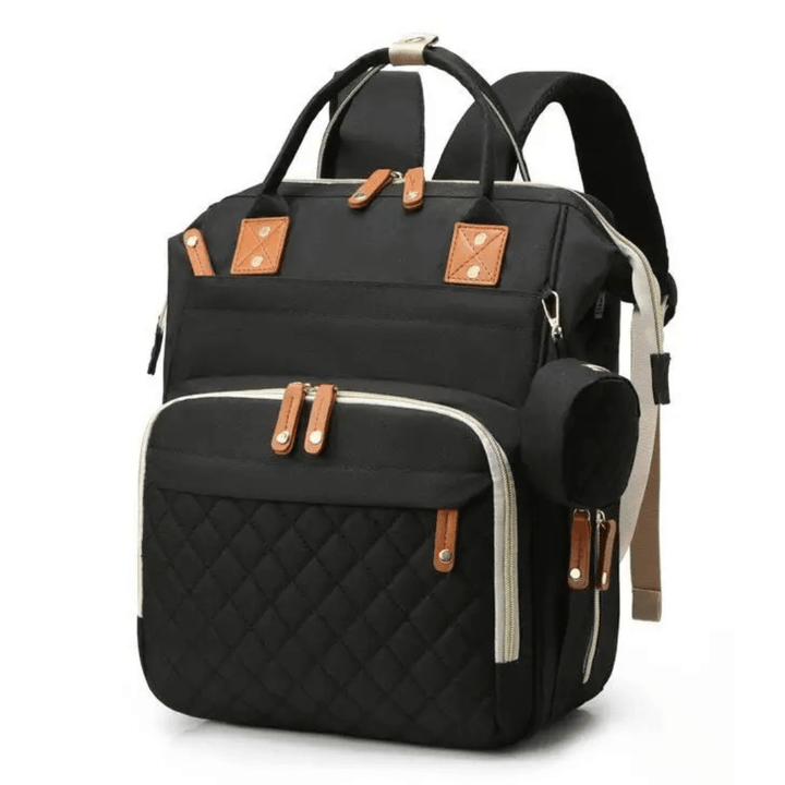 schwarz wickelrucksack mit cognac braunen details front