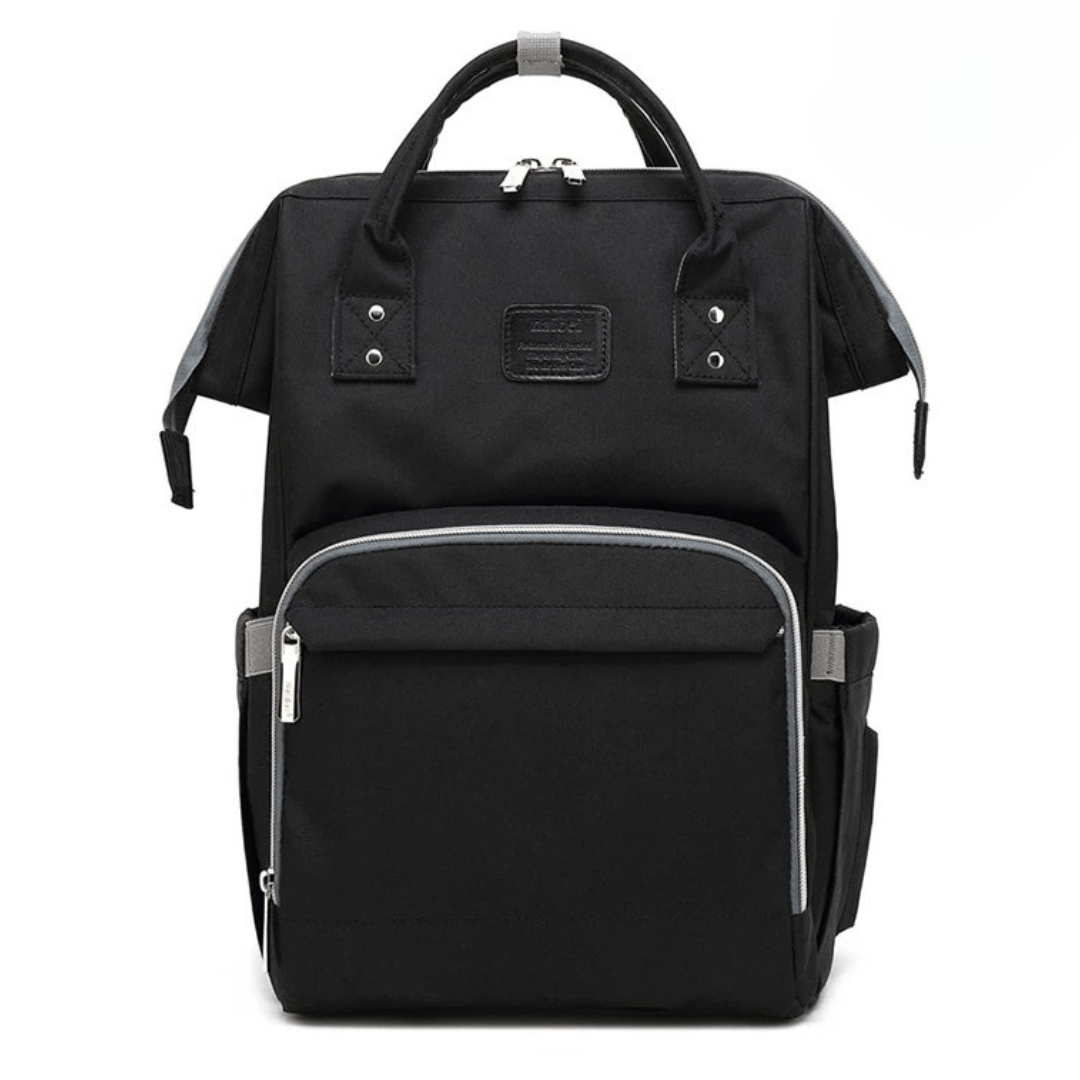 schwarzer wickelrucksack mit kontrastfach