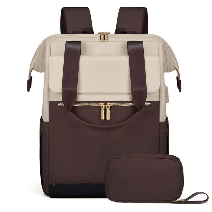 dunkelbrauner wickelrucksack frontansicht