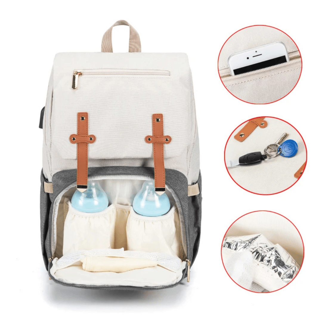 Innenansicht – Robby Wickelrucksack auf Koffer, Trolley-Gurt gezeigt