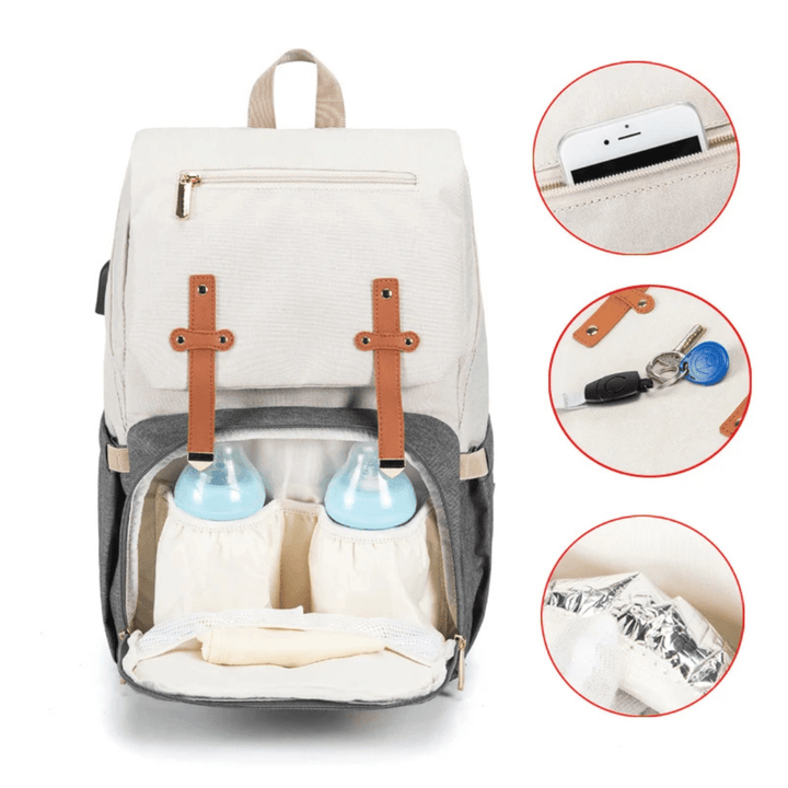 Innenansicht – Robby Wickelrucksack auf Koffer, Trolley-Gurt gezeigt