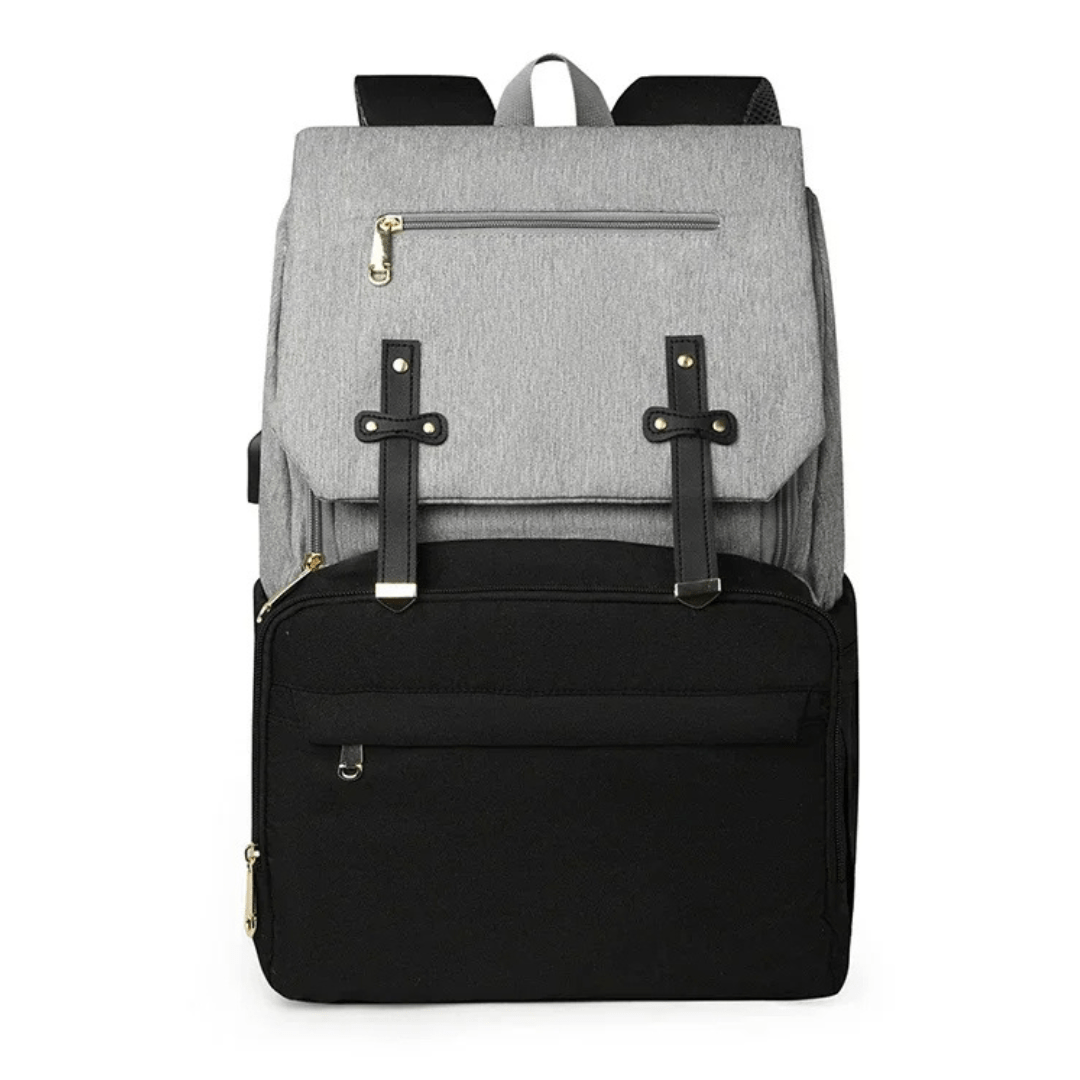 Robby Wickelrucksack Grau-Schwarz – gerade Frontansicht, 30 L