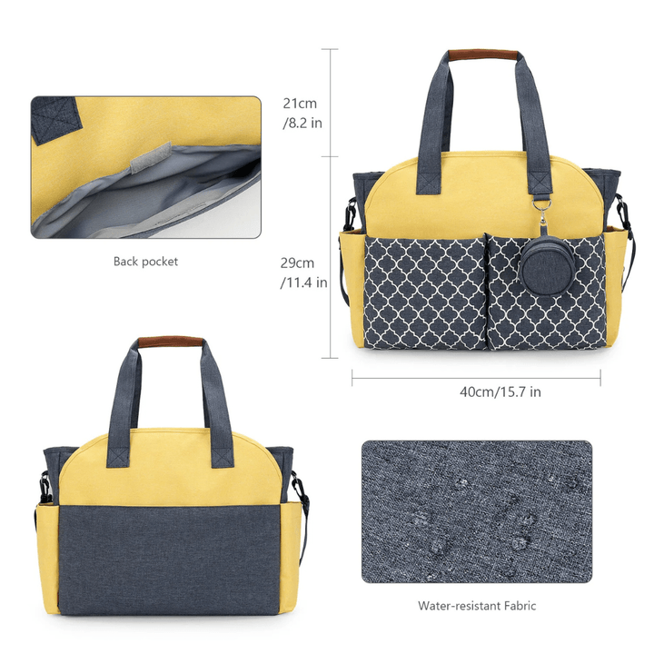 Silvy Wickeltasche Gelb – Rückansicht mit Trolley-Gurt & Schlüsselclip
