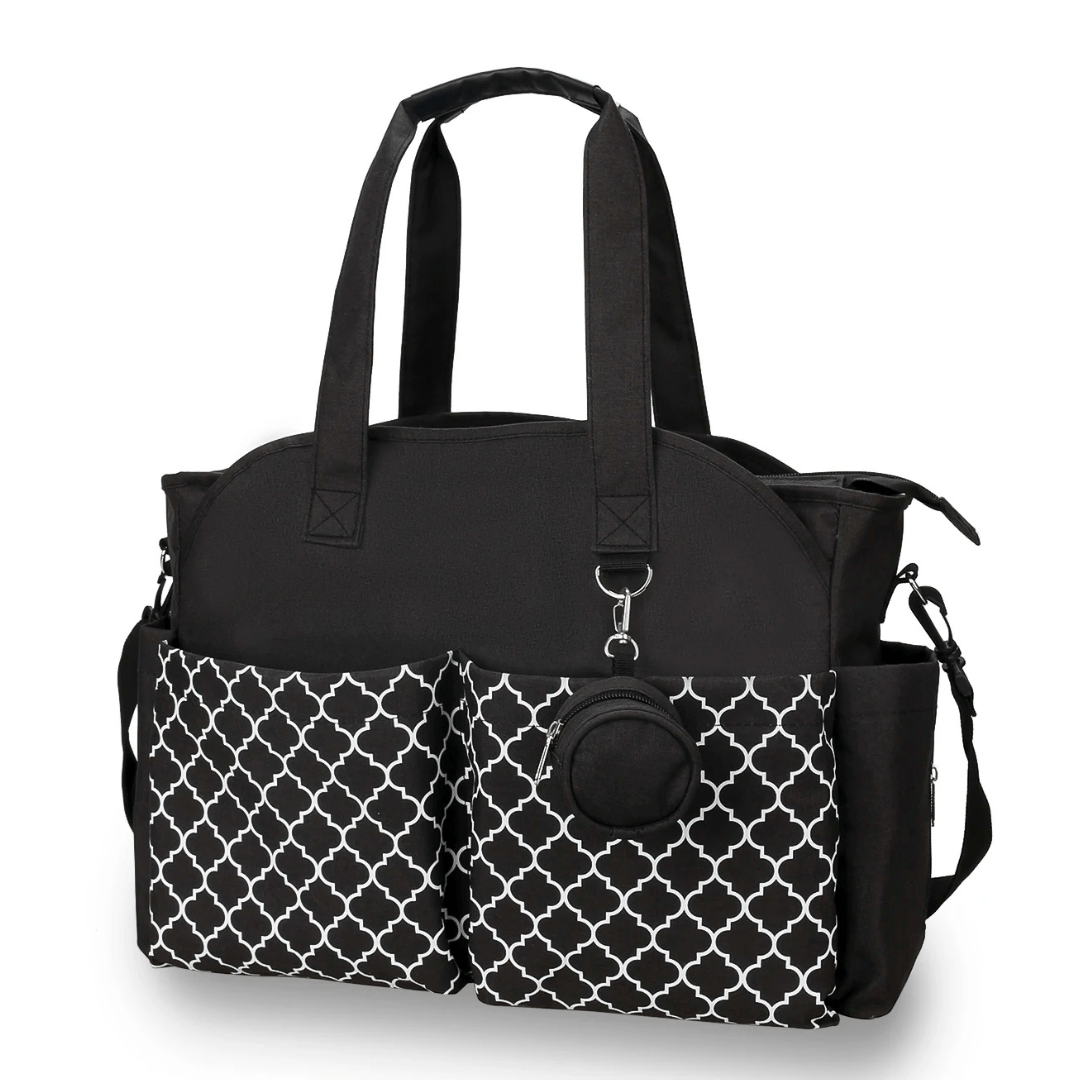 Silvy Wickeltasche Schwarz – Rauten-Muster, abnehmbarer Schultergurt