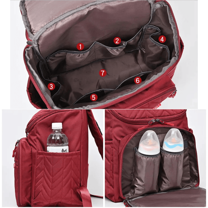 komplett geöffneter roter rucksack zeigt innenfächer