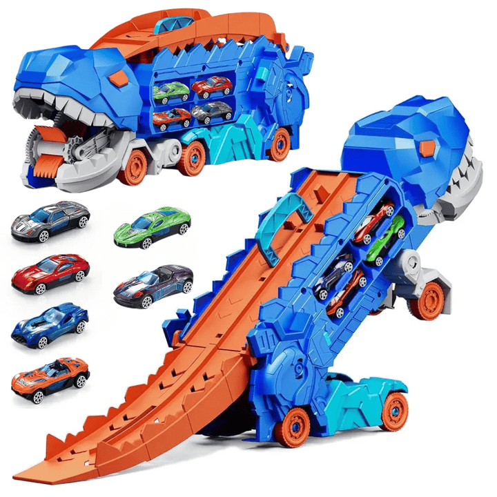MegaDino Race Truck entfaltet Dino-Rampe: 6 Mini-Cars starten zum High-Speed-Race